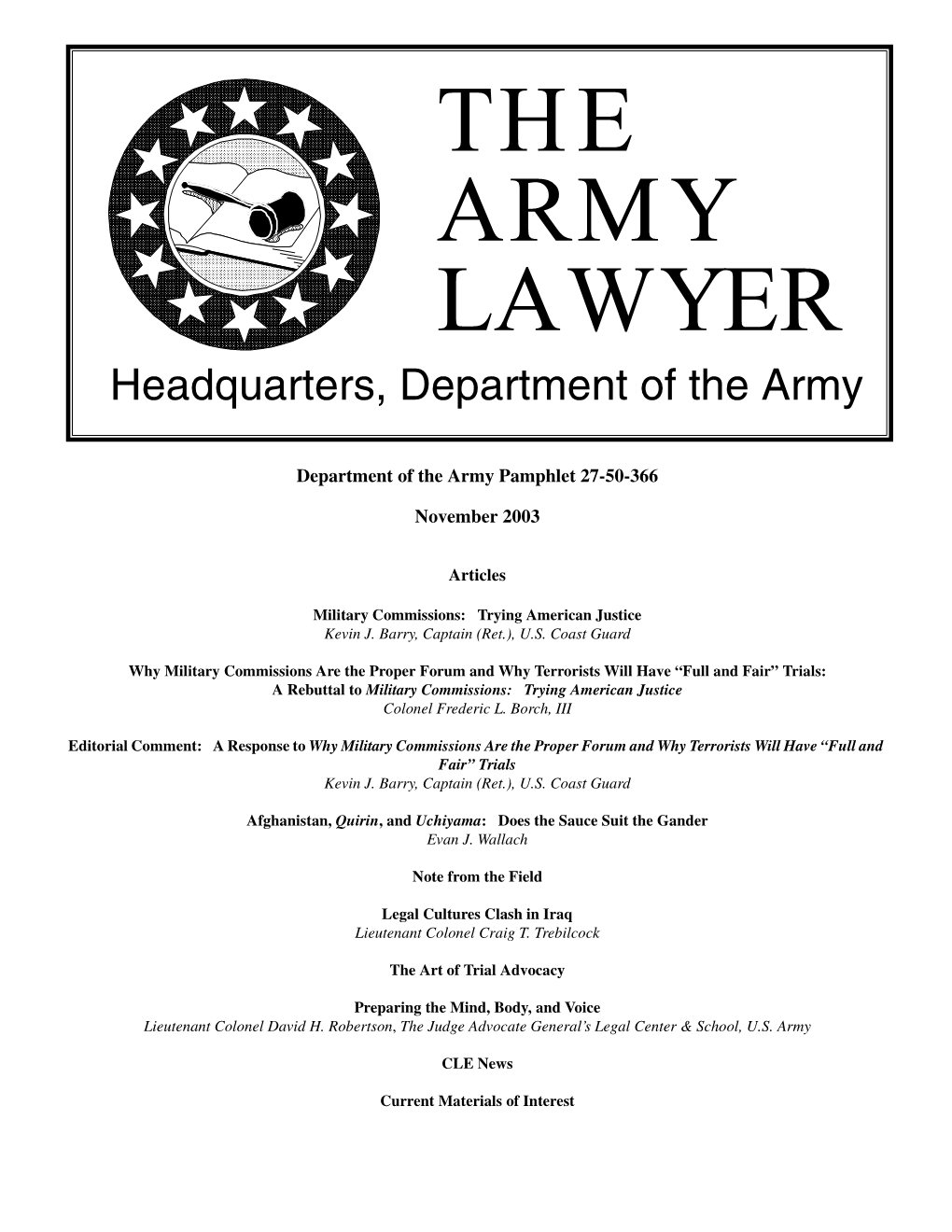 THE ARMY LAWYER Headquarters, Department of the Army