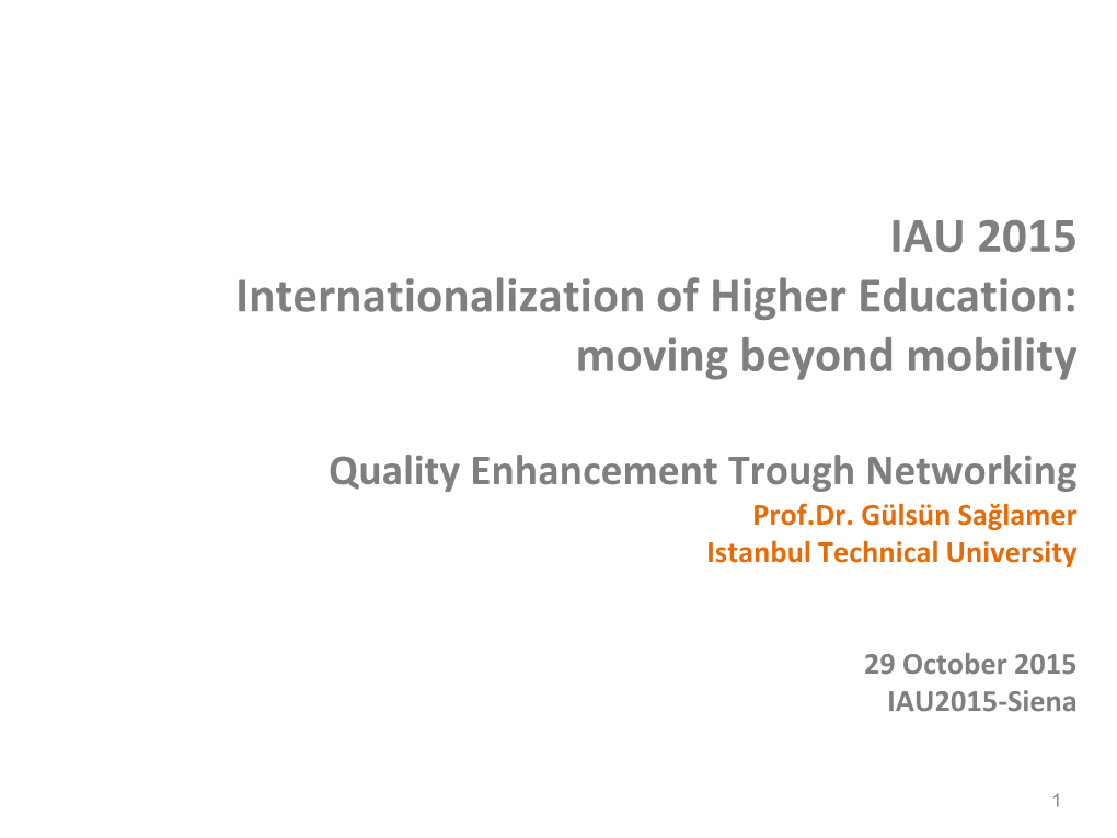 IAU 2015 Internationalization of Higher Education: Moving Beyond Mobility