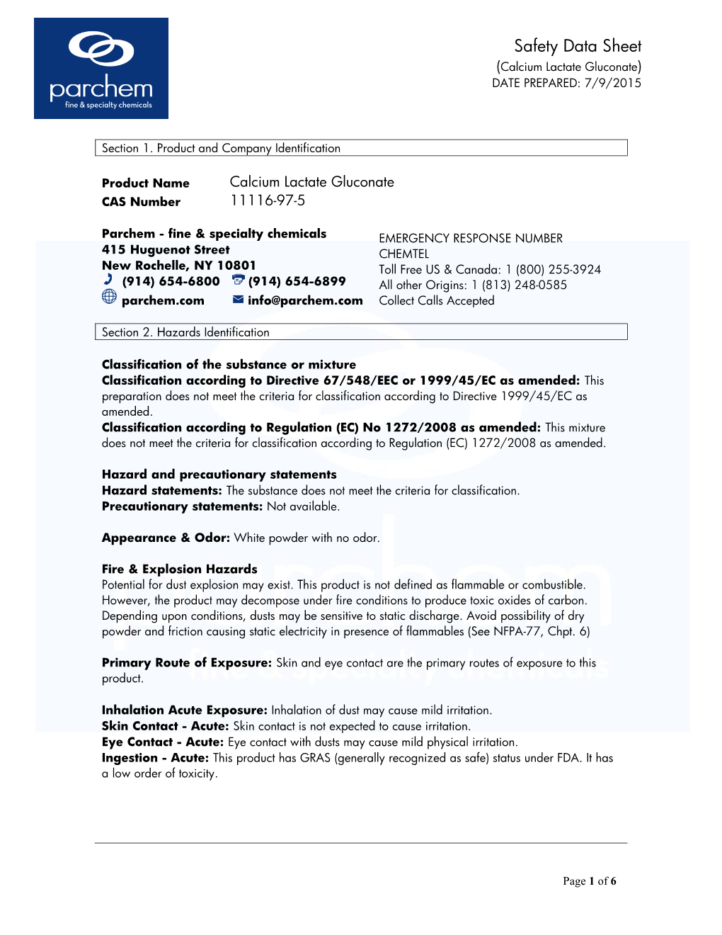 GHS Calcium Lactate Gluconate MSDS.Pdf