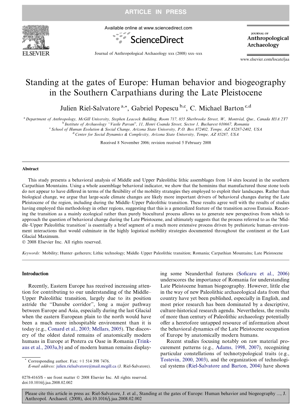 Standing at the Gates of Europe: Human Behavior and Biogeography in the Southern Carpathians During the Late Pleistocene