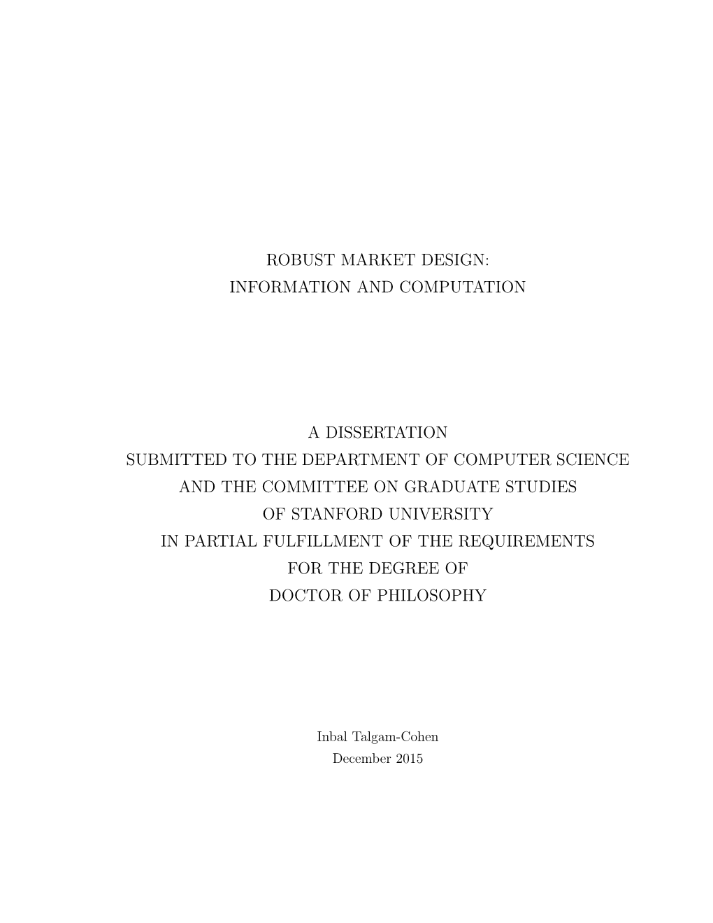 Robust Market Design: Information and Computation