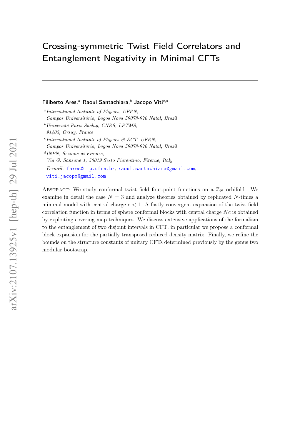 Crossing-Symmetric Twist Field Correlators and Entanglement Negativity in Minimal Cfts