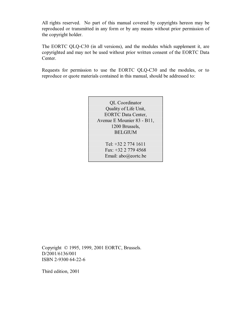 EORTC QLQ-C30 Scoring Manual