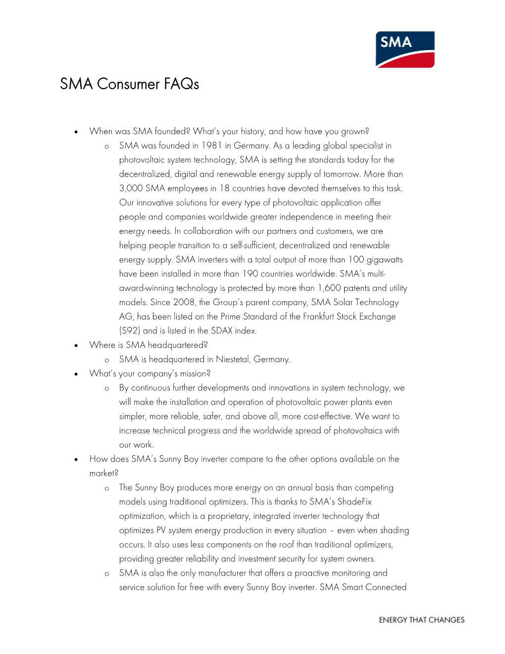 SMA Consumer Faqs