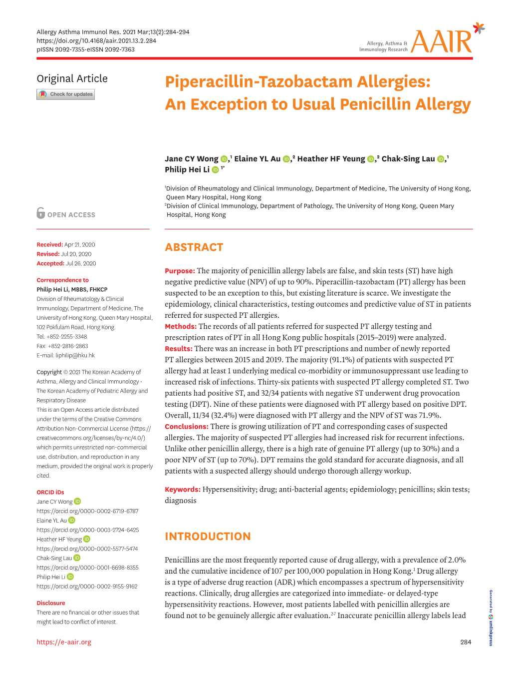 Piperacillin-Tazobactam Allergies: an Exception to Usual Penicillin Allergy
