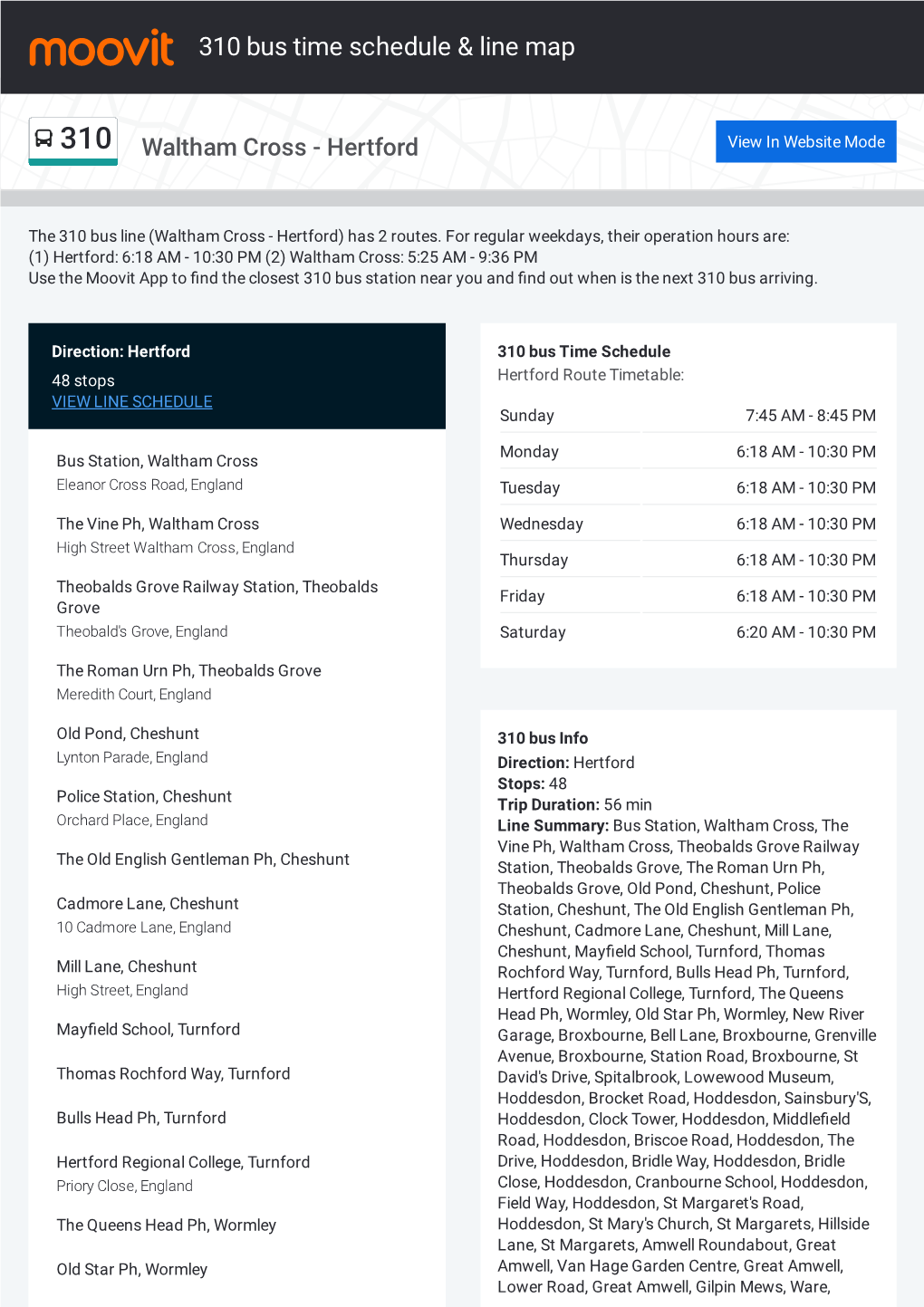 310 Bus Time Schedule & Line Route