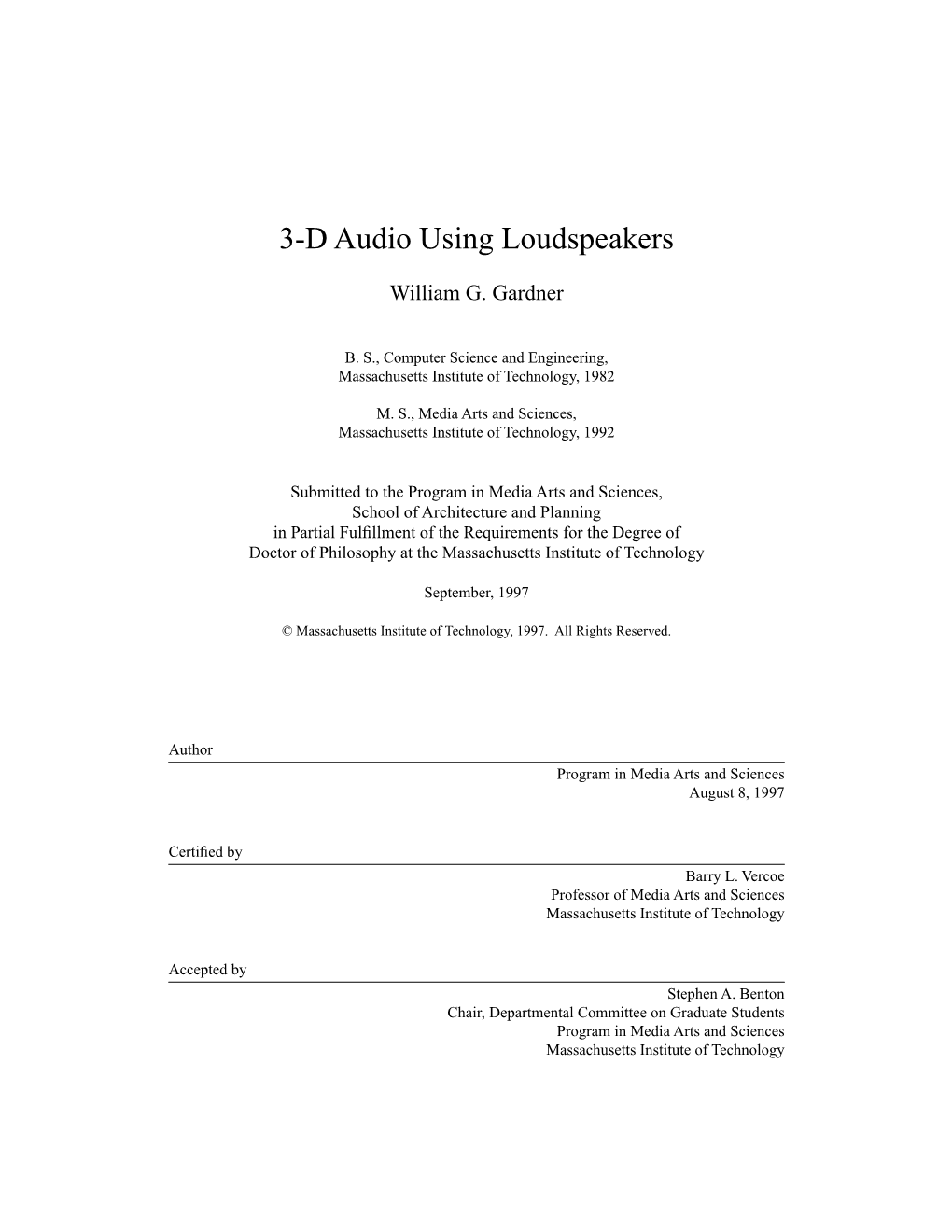 3-D Audio Using Loudspeakers