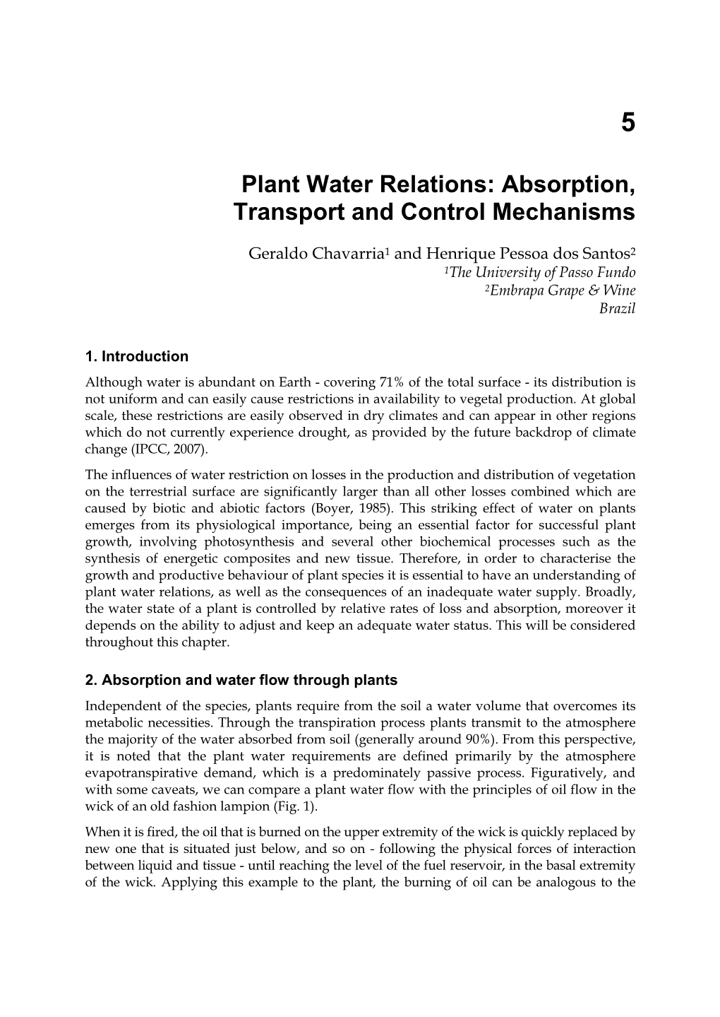 Plant Water Relations: Absorption, Transport and Control Mechanisms