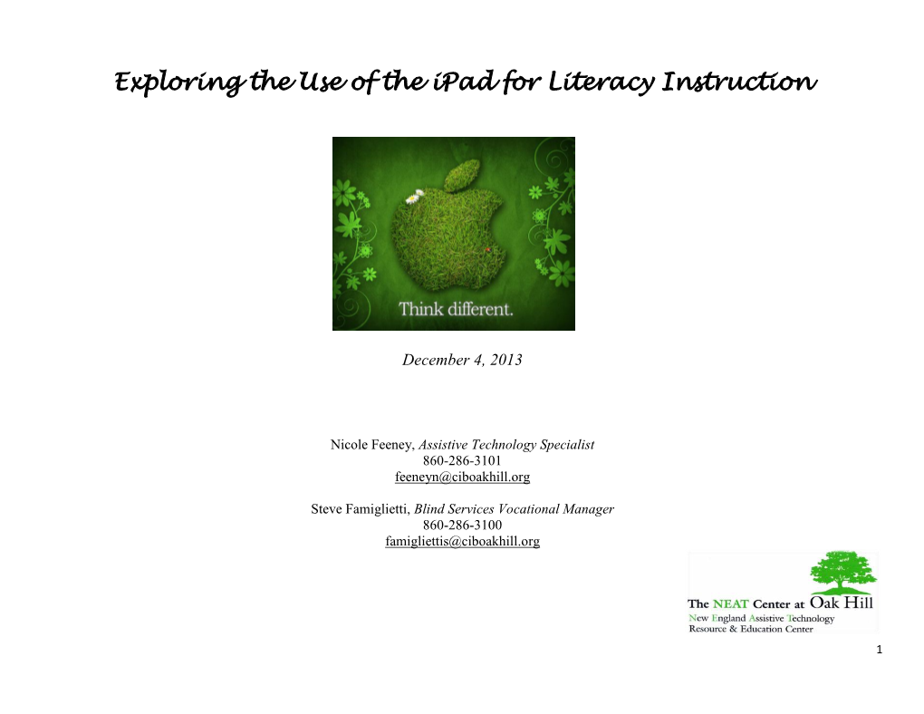 Exploring the Use of the Ipad for Literacy Instruction