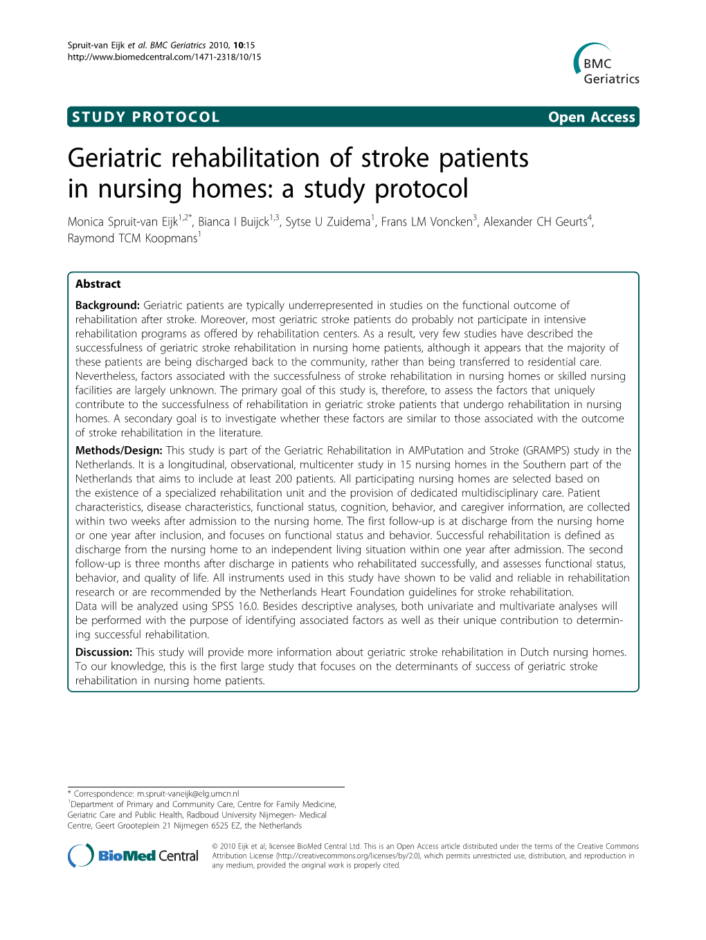 Geriatric Rehabilitation of Stroke Patients in Nursing Homes