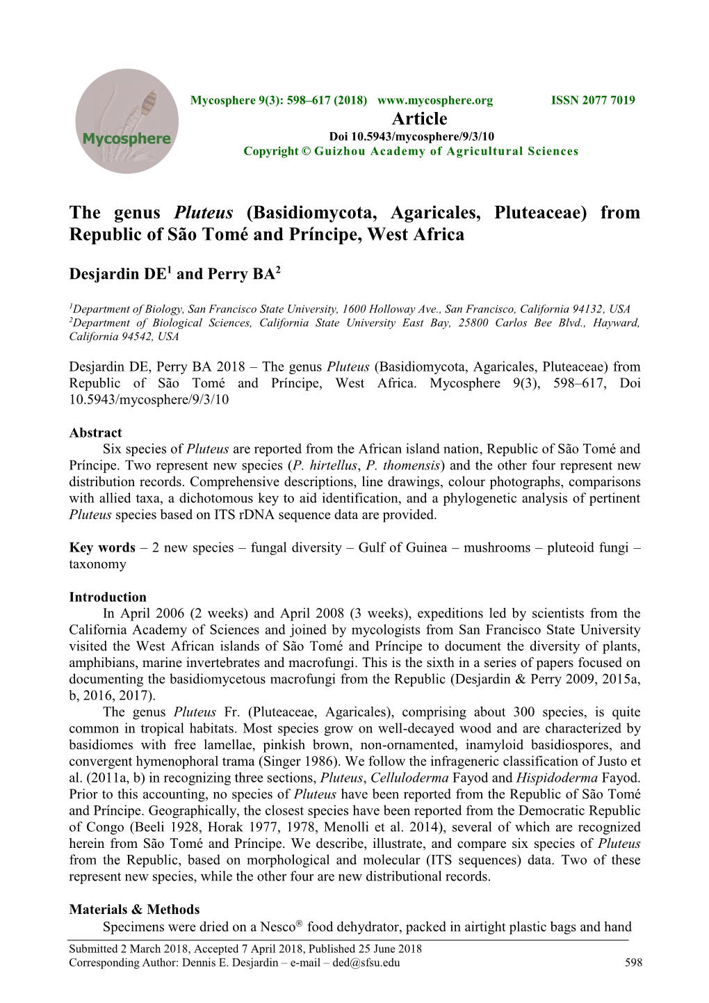 The Genus Pluteus (Basidiomycota, Agaricales, Pluteaceae) from Republic of São Tomé and Príncipe, West Africa