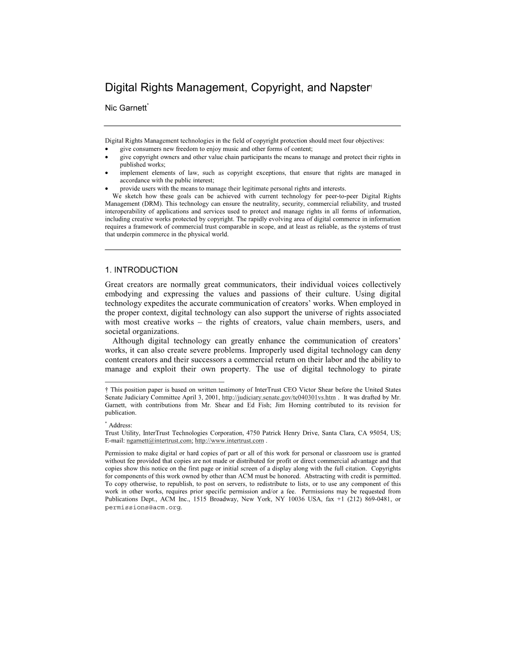 Digital Rights Management, Copyright, and Napster†