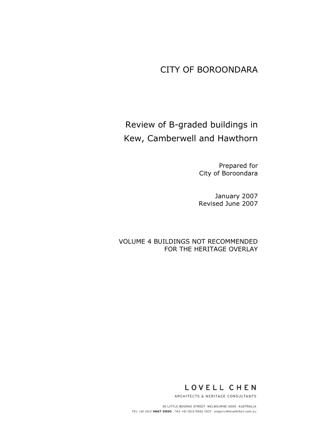 CITY of BOROONDARA Review of B-Graded Buildings in Kew, Camberwell and Hawthorn
