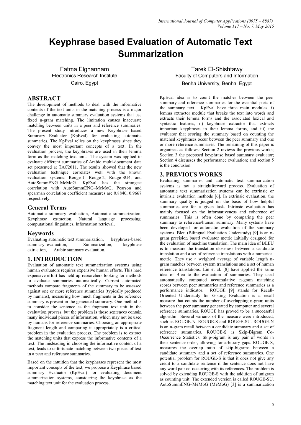 Keyphrase Based Evaluation of Automatic Text Summarization