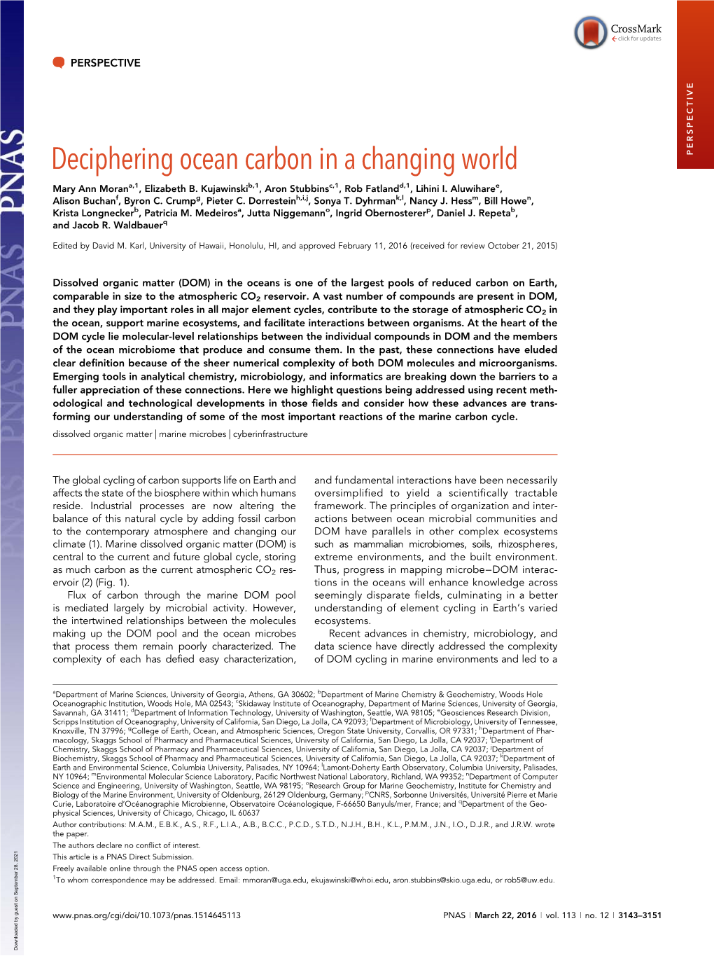 Deciphering Ocean Carbon in a Changing World PERSPECTIVE Mary Ann Morana,1, Elizabeth B