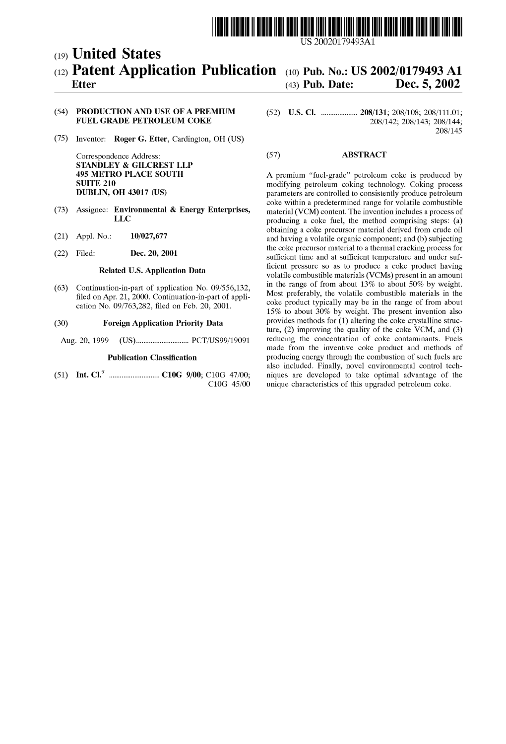 (12) Patent Application Publication (10) Pub. No.: US 2002/0179493 A1 Etter (43) Pub