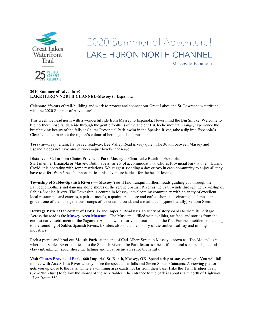 2020 Summer of Adventure! LAKE HURON NORTH CHANNEL Massey to Espanola