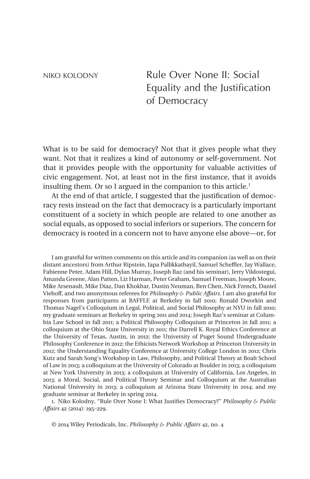 Rule Over None II: Social Equality and the Justification of Democracy