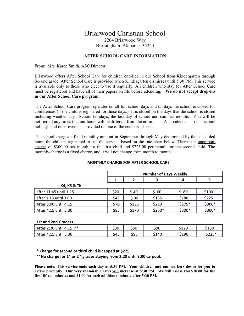 After School Care Information