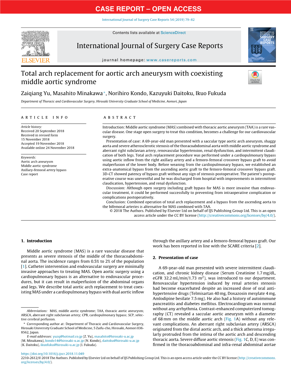 Total Arch Replacement for Aortic Arch Aneurysm with Coexisting Middle ...