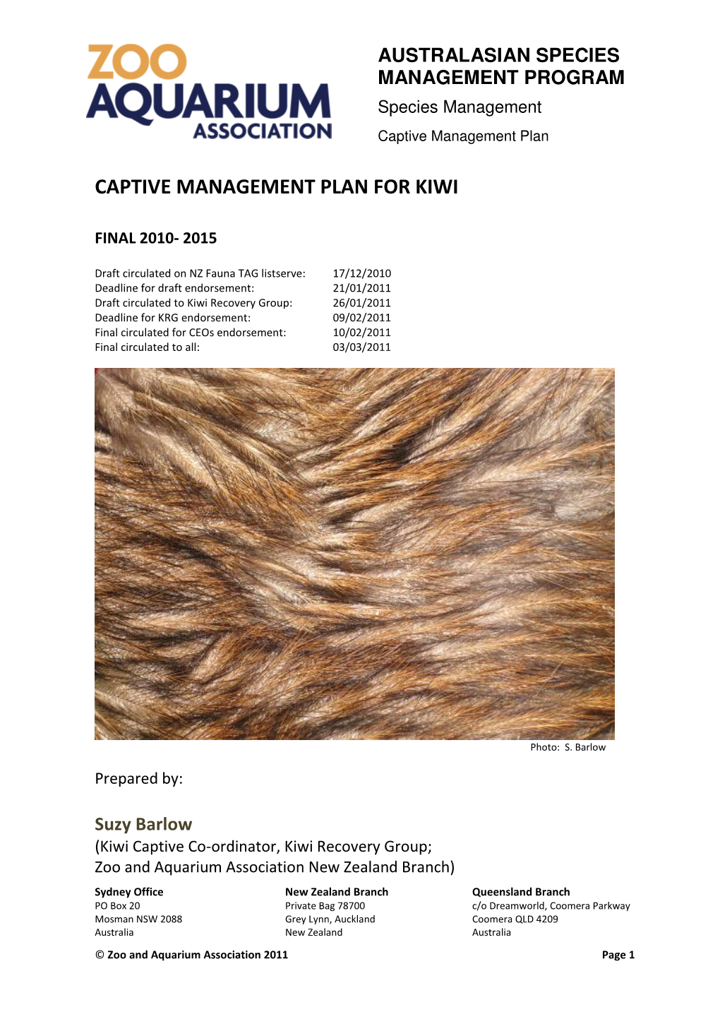 Captive Management Plan for Kiwi 2010