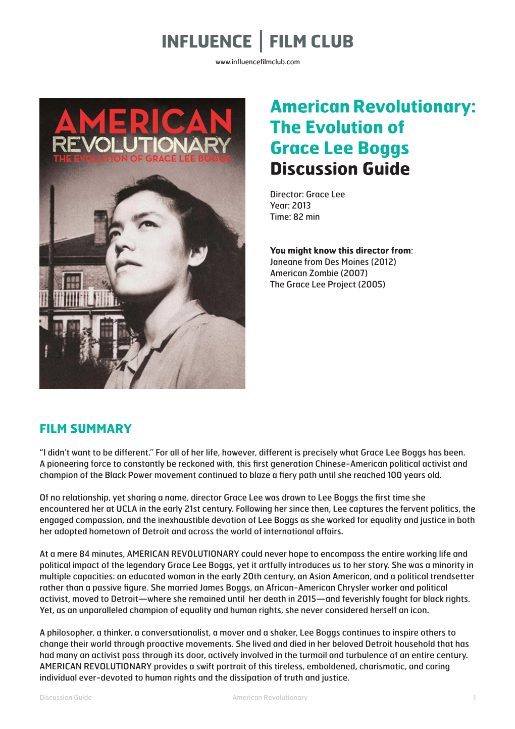 American Revolutionary: the Evolution of Grace Lee Boggs Discussion Guide