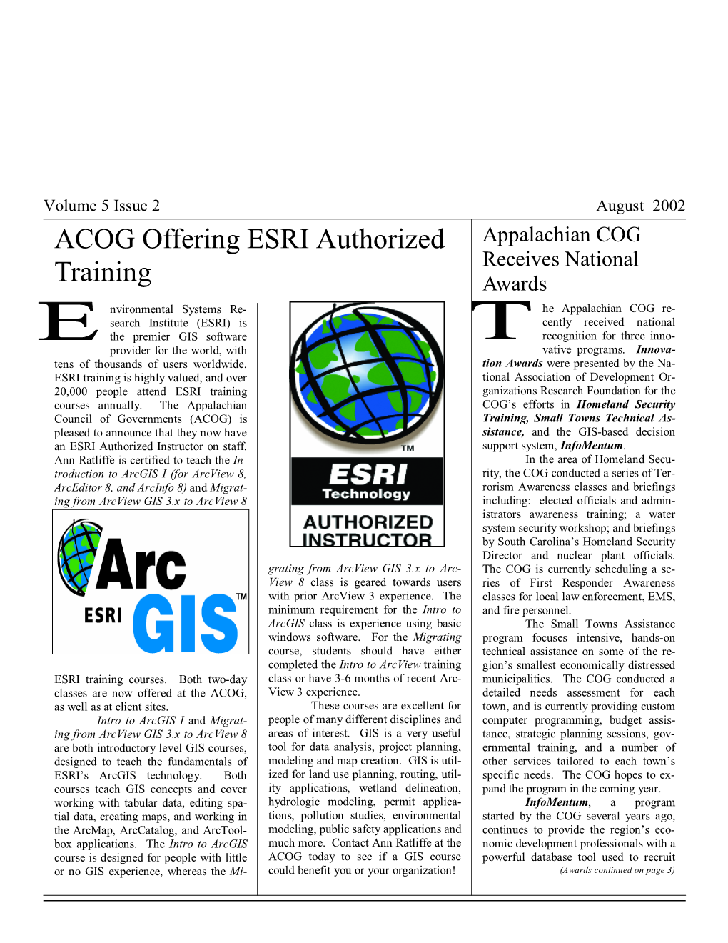 ACOG Offering ESRI Authorized Training