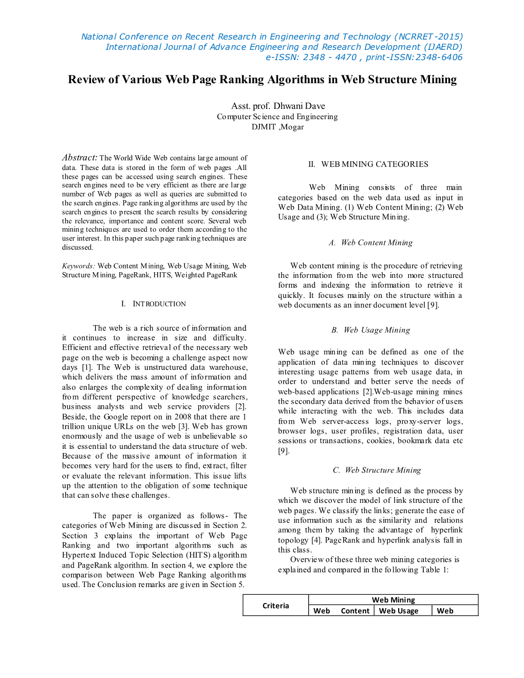 Review of Various Web Page Ranking Algorithms in Web Structure Mining