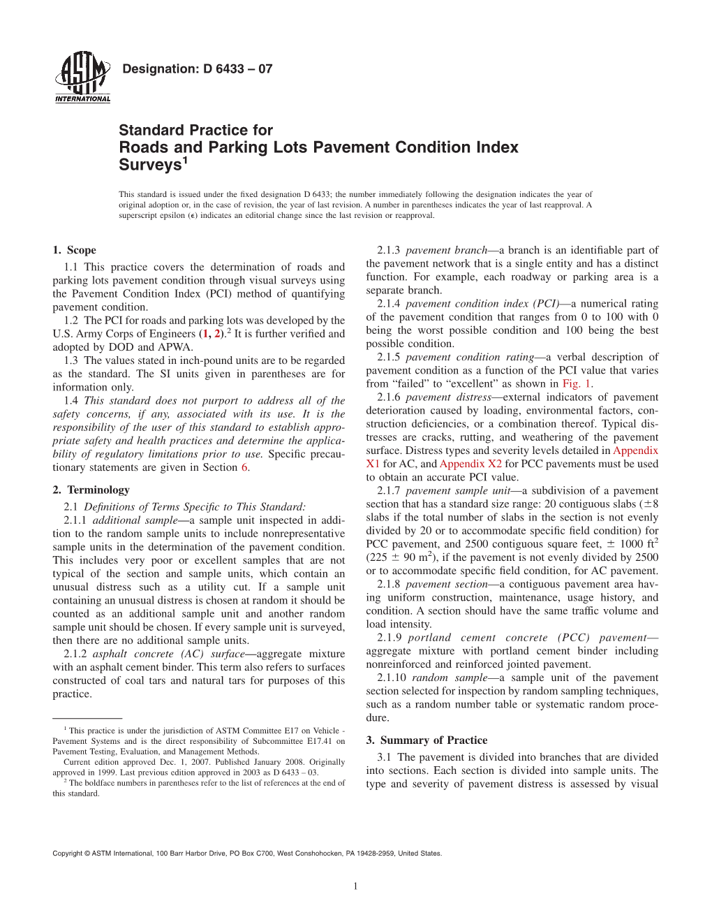 Roads and Parking Lots Pavement Condition Index Surveys1