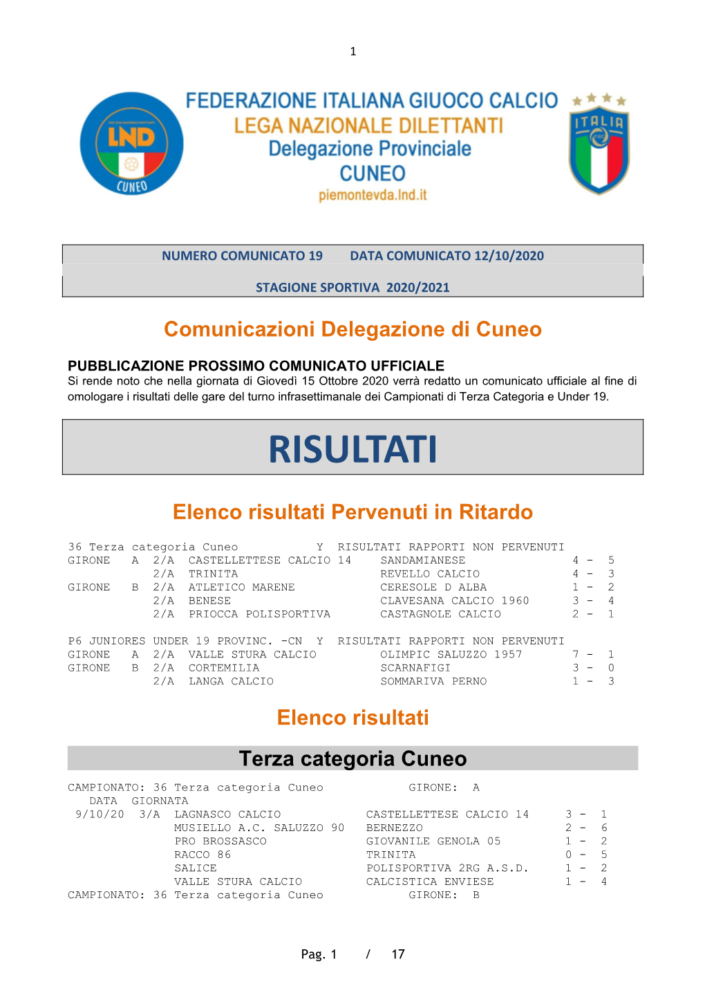 Cu 19 Cuneo 12 10 2020