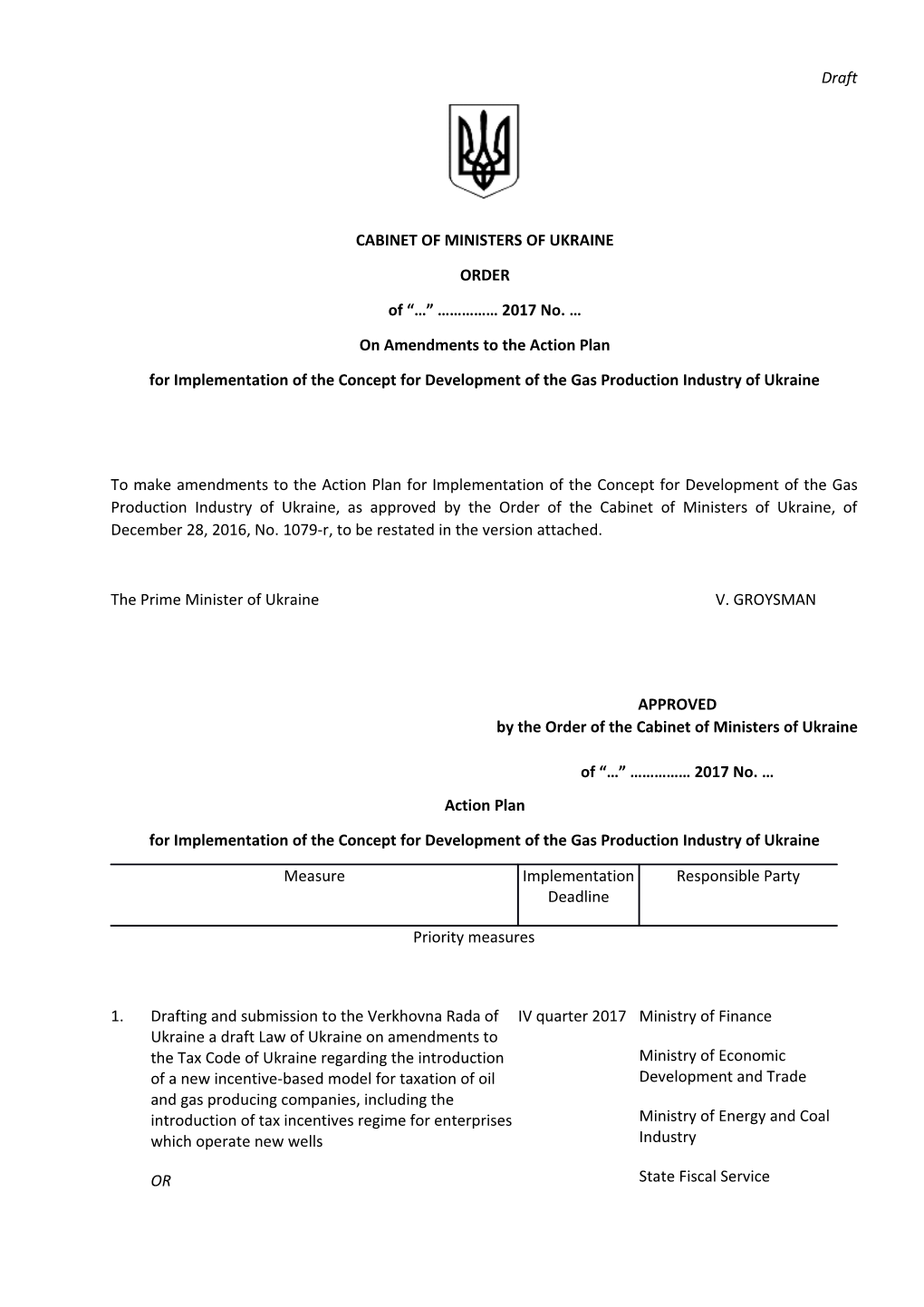 On Amendments to the Action Plan