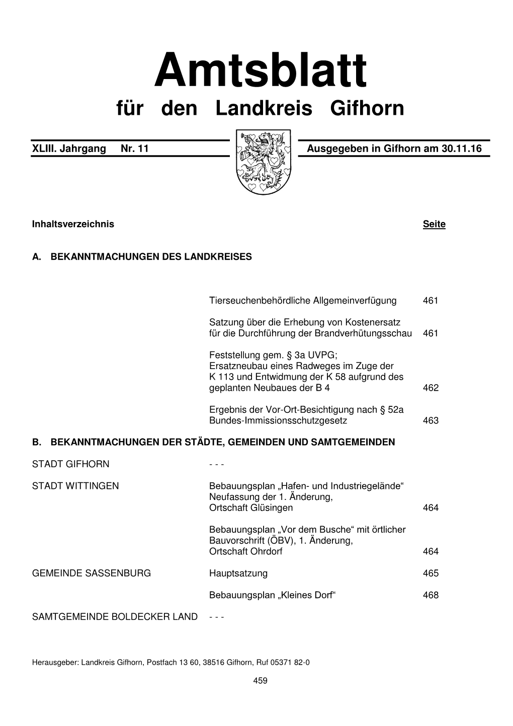 Amtsblatt Für Den Landkreis Gifhorn