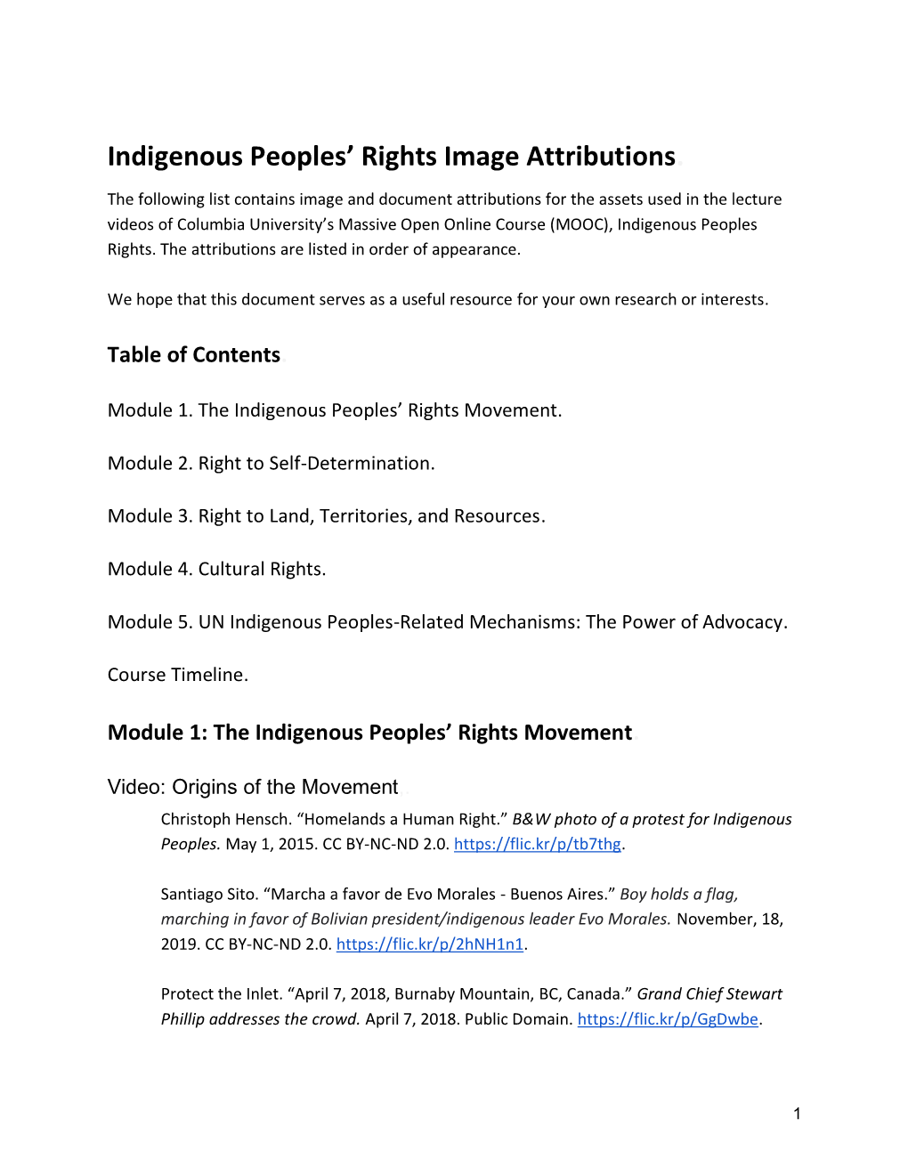 Indigenous Peoples' Rights Image Attributions
