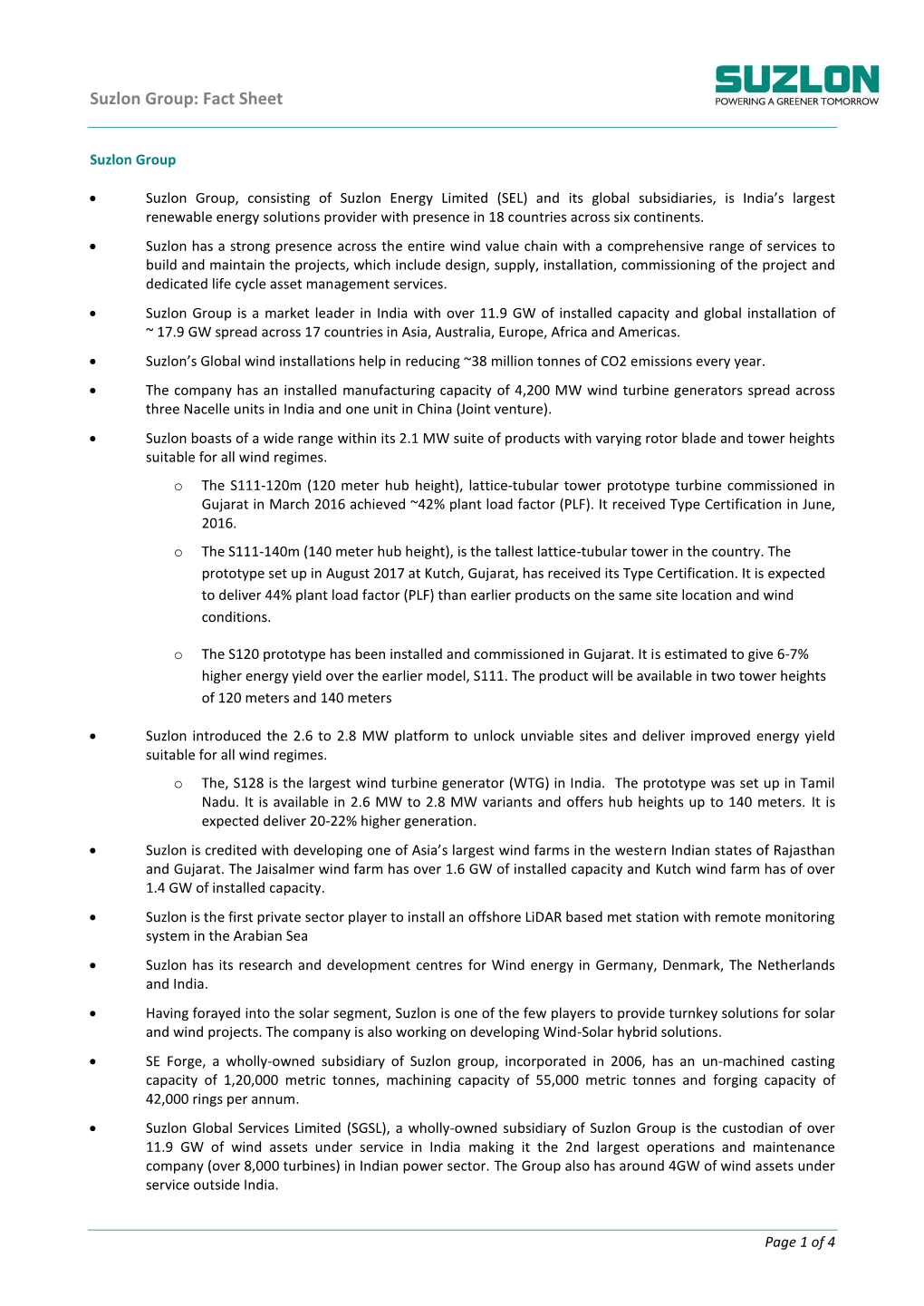 Suzlon Group: Fact Sheet