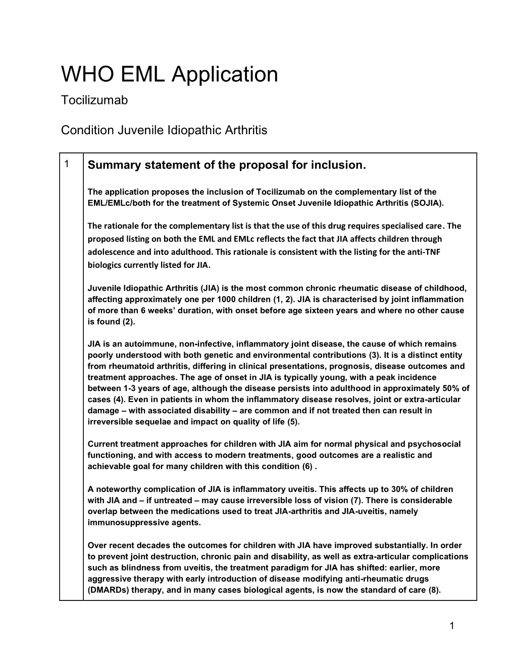 WHO EML Application Tocilizumab