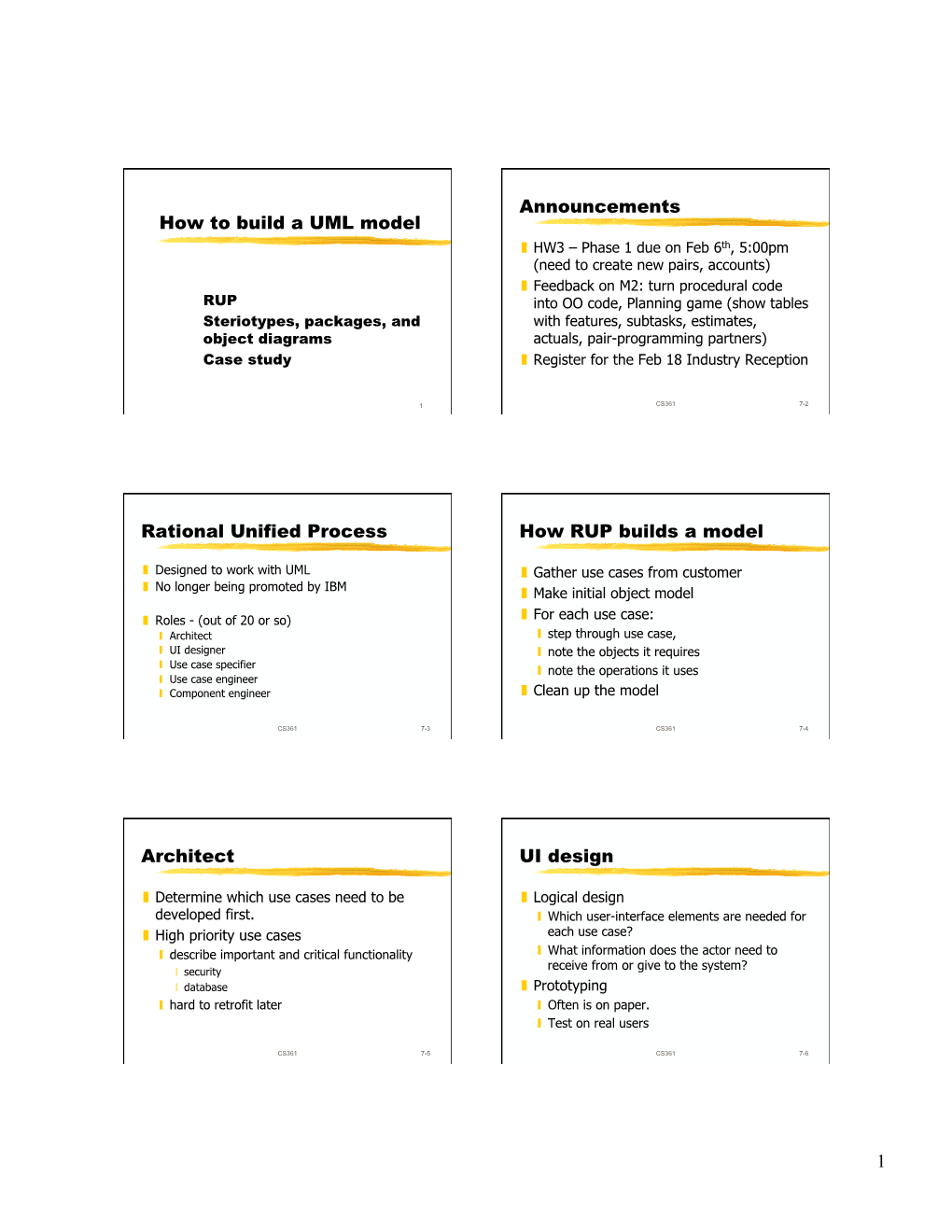 How to Build a UML Model Announcements Rational Unified