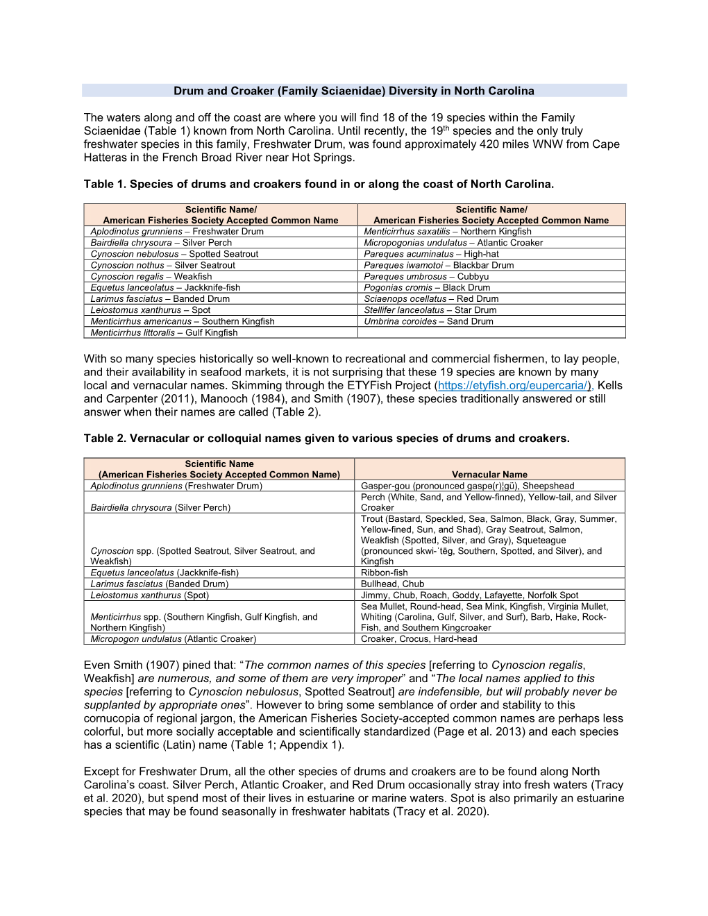 Drum and Croaker (Family Sciaenidae) Diversity in North Carolina