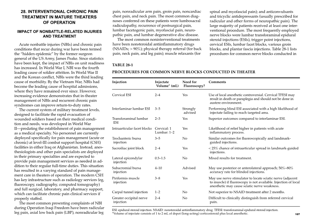 Interventional Chronic Pain Treatment in Mature Theaters of Operation