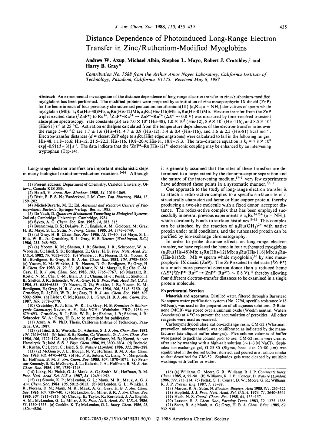 Distance Dependence of Photoinduced Long-Range Electron Transfer in Zinc/Ruthenium-Modified Myoglobins