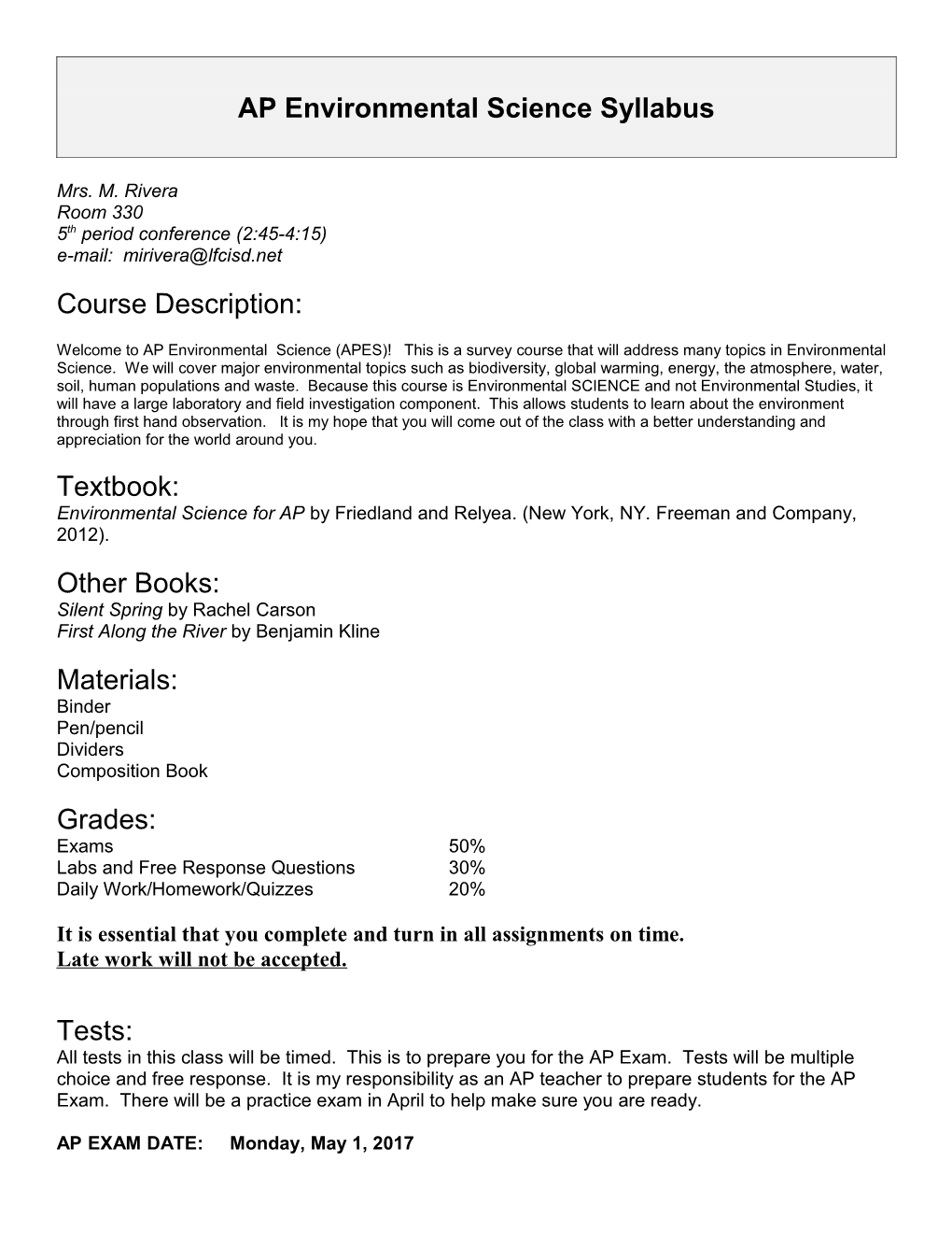 AP Environmental Science Syllabus s2