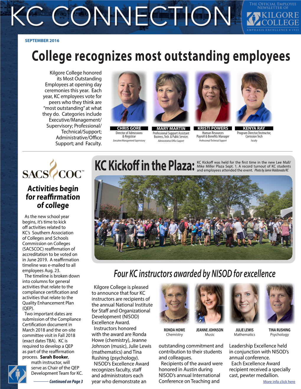 College Recognizes Most Outstanding Employees KC Kickoffin the Plaza