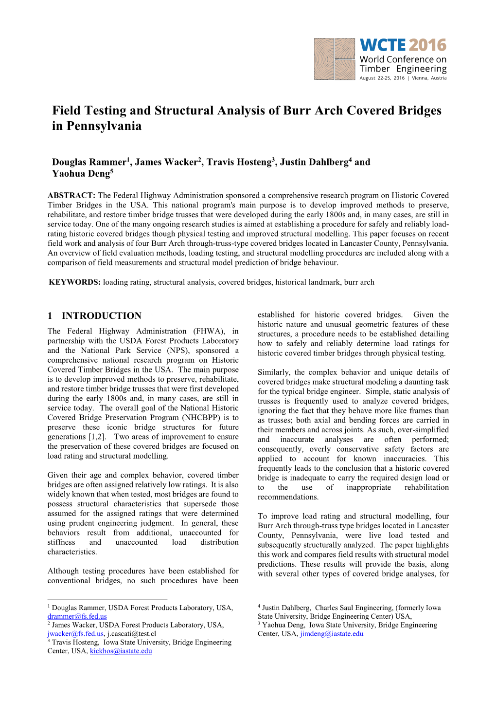 Field Testing and Structural Analysis of Burr Arch Covered Bridges in Pennsylvania