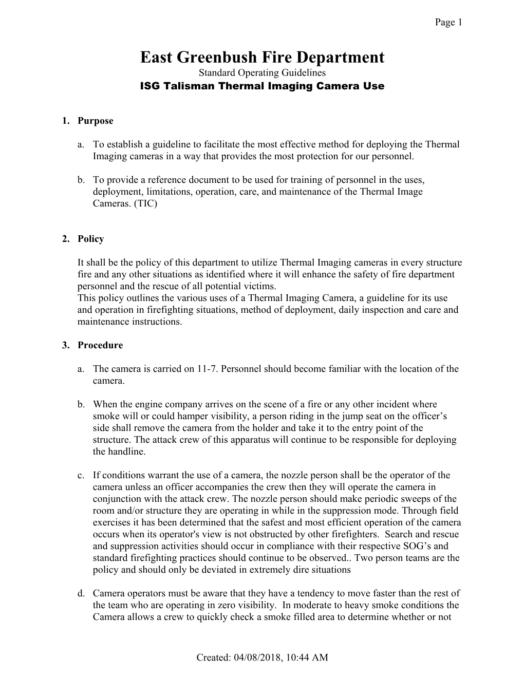 Standard Operating Guideline 2-21