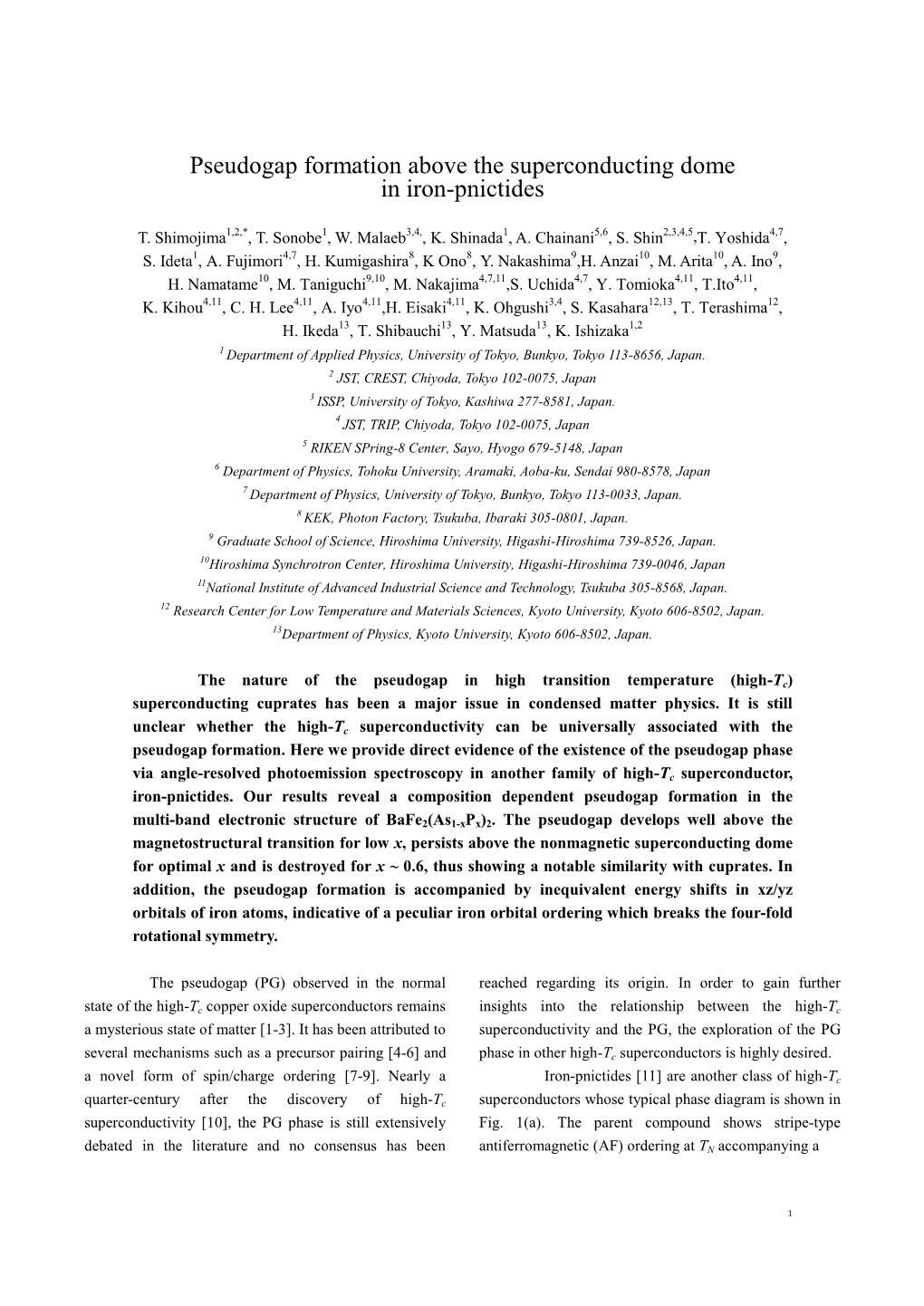 Pseudogap Formation Above the Superconducting Dome in Iron-Pnictides