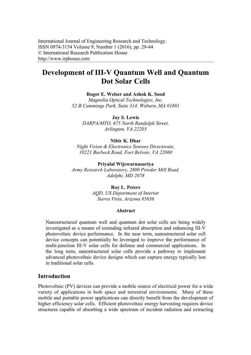 Development of III-V Quantum Well and Quantum Dot Solar Cells
