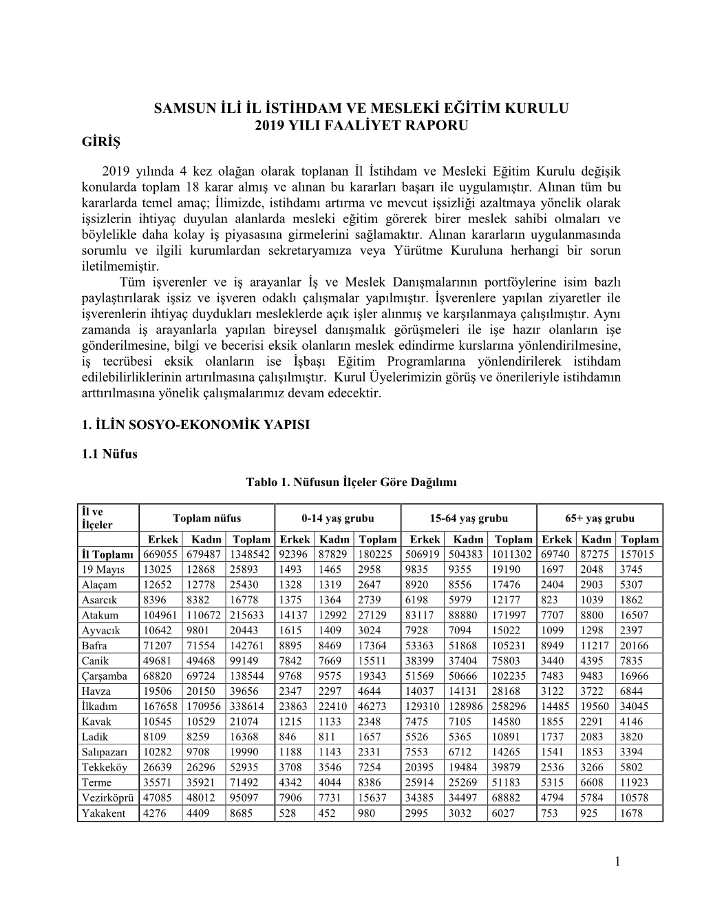 Samsun Ili Il Istihdam Ve Mesleki Eğitim Kurulu 2019 Yili Faaliyet Raporu Giriş