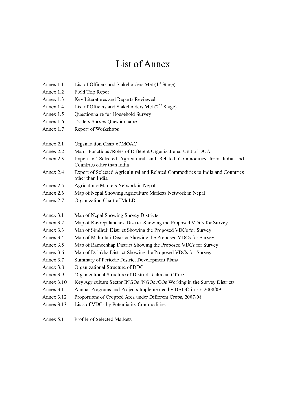 List of Annex