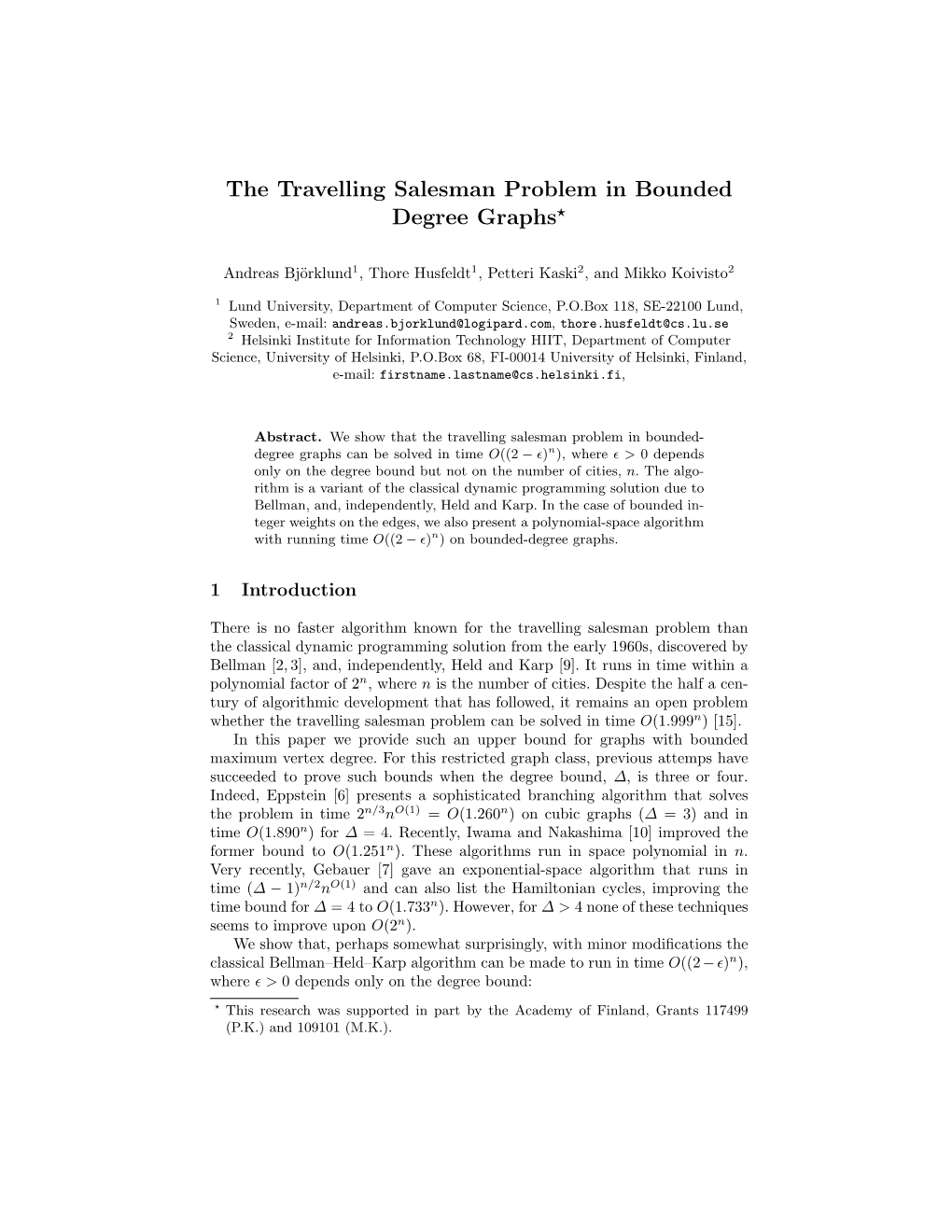 The Travelling Salesman Problem in Bounded Degree Graphs*