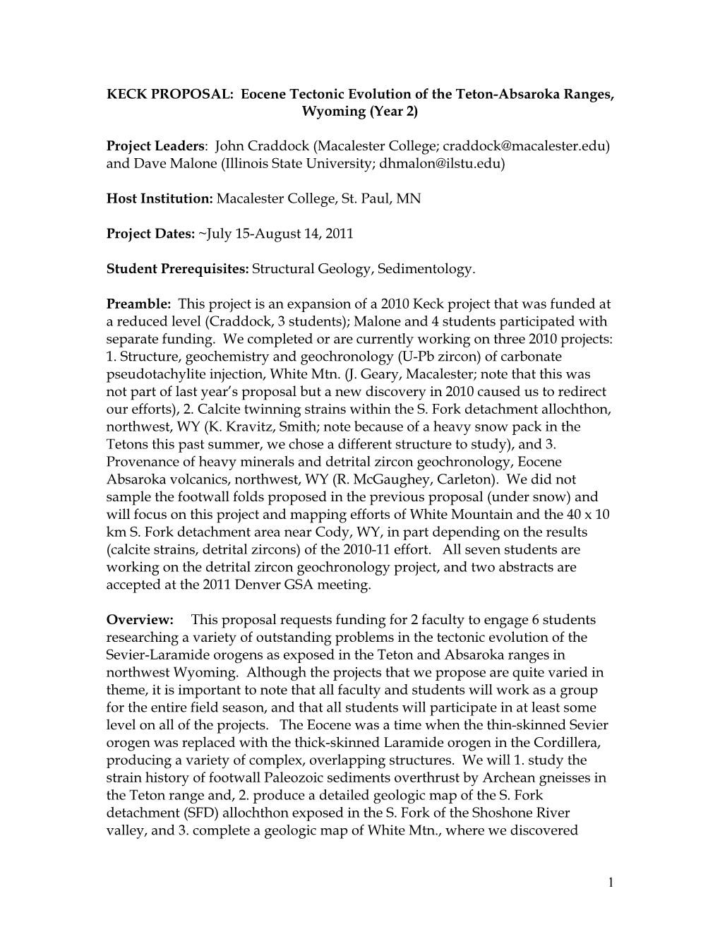 1 KECK PROPOSAL: Eocene Tectonic Evolution of the Teton-Absaroka