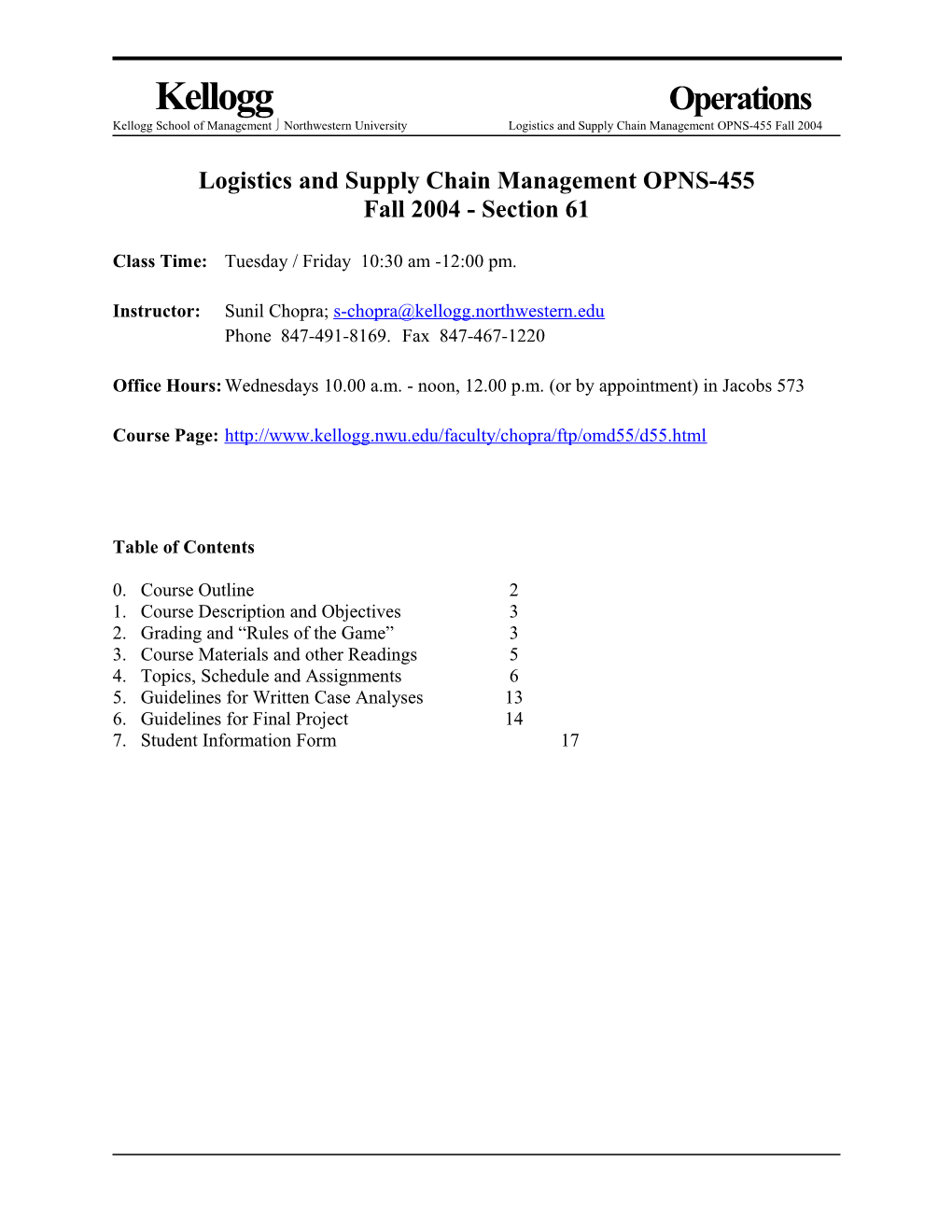 Logistics and Supply Chain Management OPNS-455